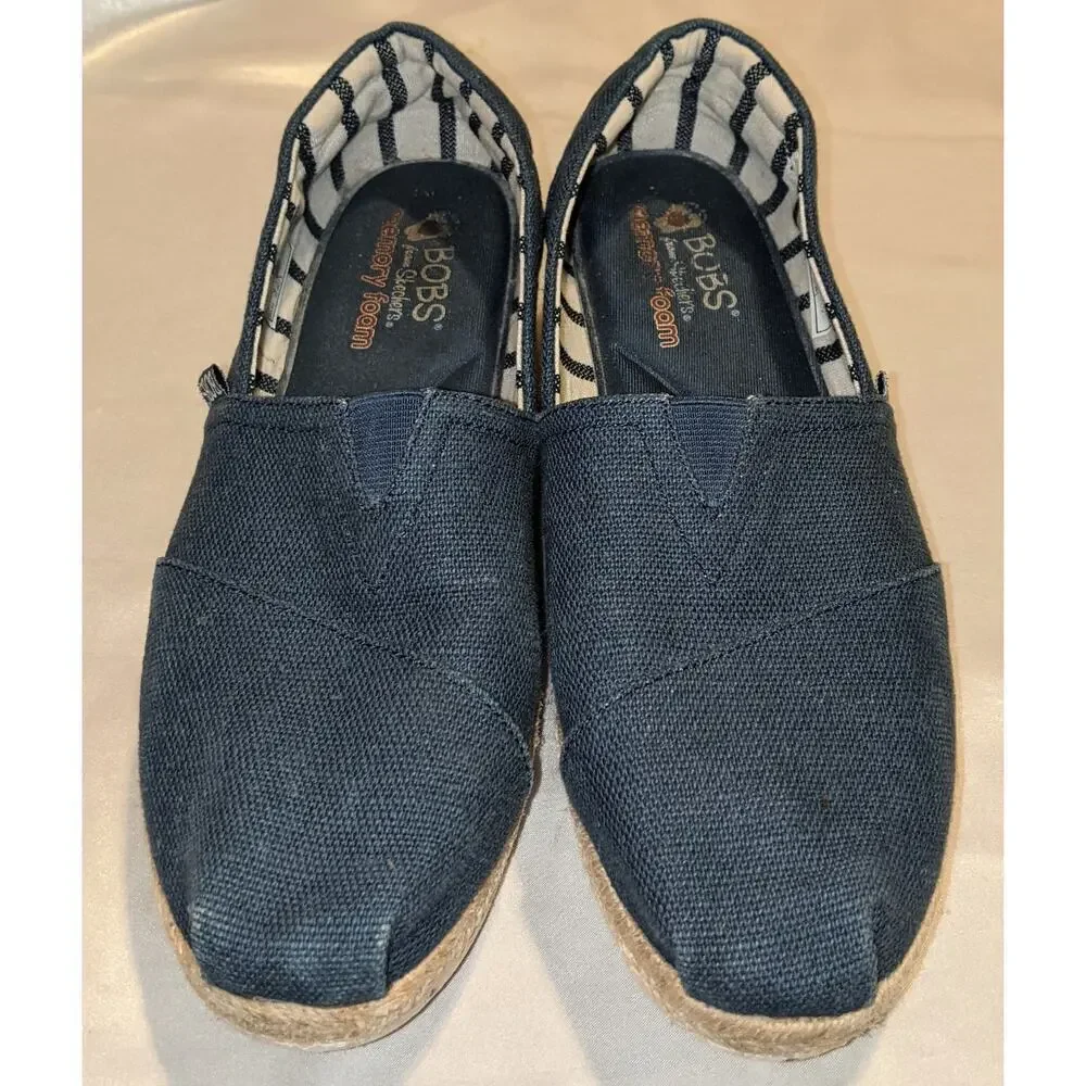 Skechers Bobs Highlights 2.0 Fairy Duster Espadrilles Low Wedge Shoes Sz 9 Navy